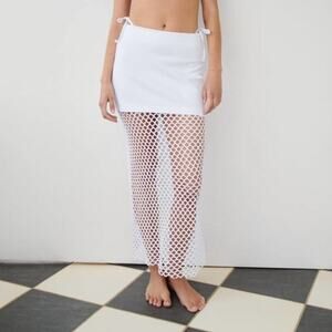 Zara White SKIRT WITH MESH TRIM Size Large